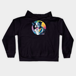 border collie playing with a frisbee Kids Hoodie